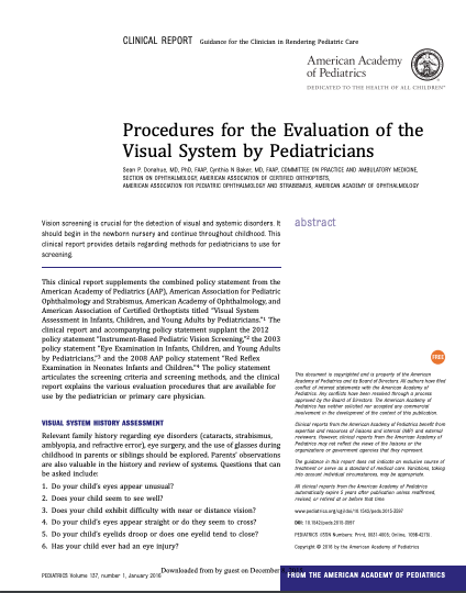 Procedures for the Evaluation of the Visual System by Pediatricians - AAP